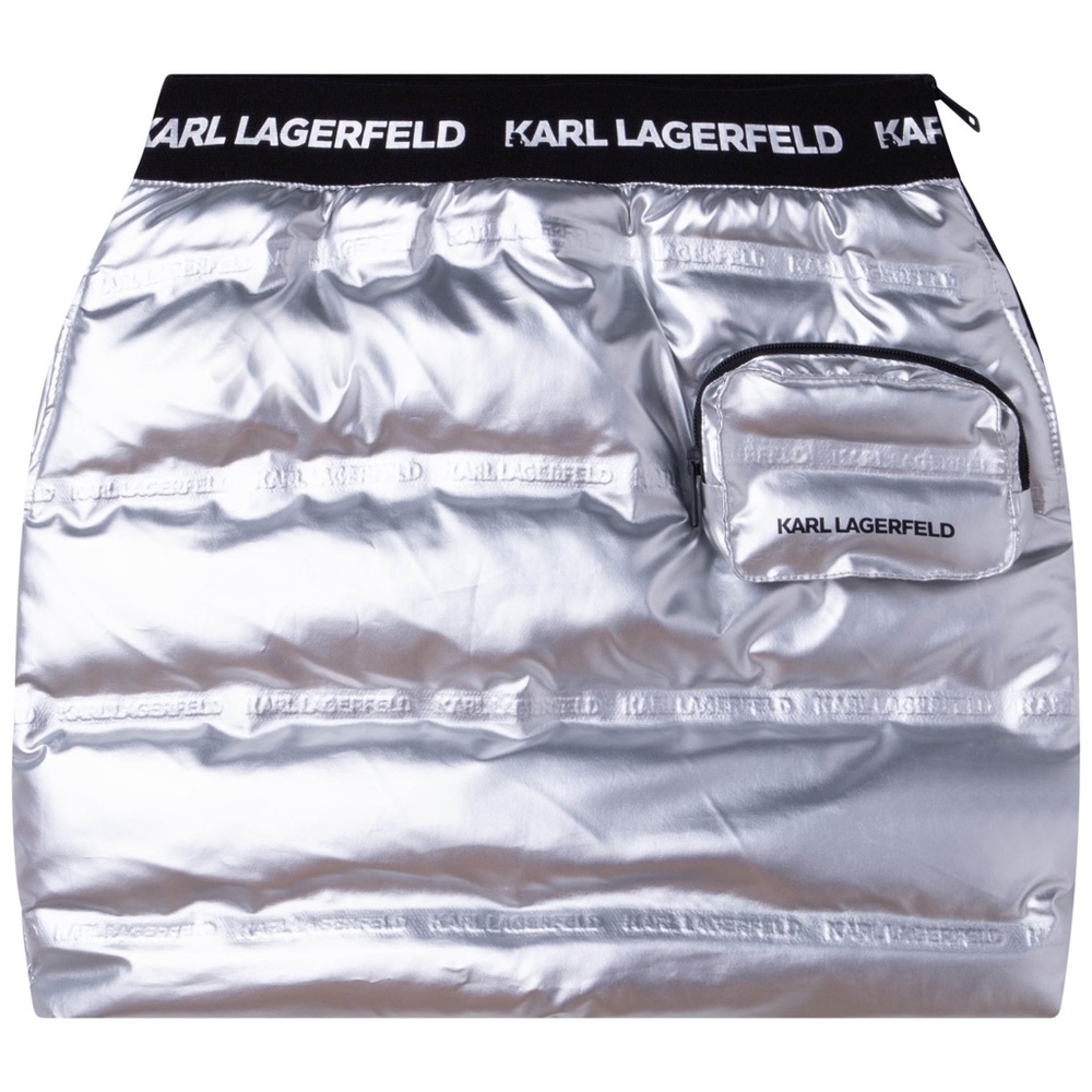 Karl Lagerfeld Metallic Silver Quilted Puffer Mini Skirt
